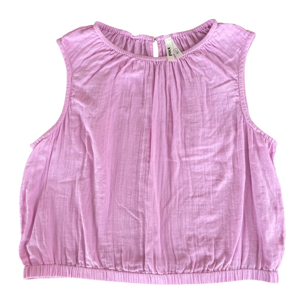 Pact Organic Coastal Double Gauze Bubble Hem Sleeveless Top, Pink L